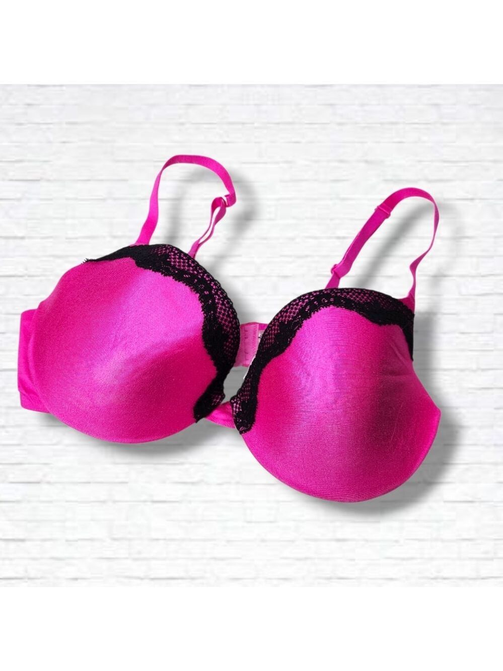 La Senza Body Kiss Hot Pink With Black Lace Trim Size 38C